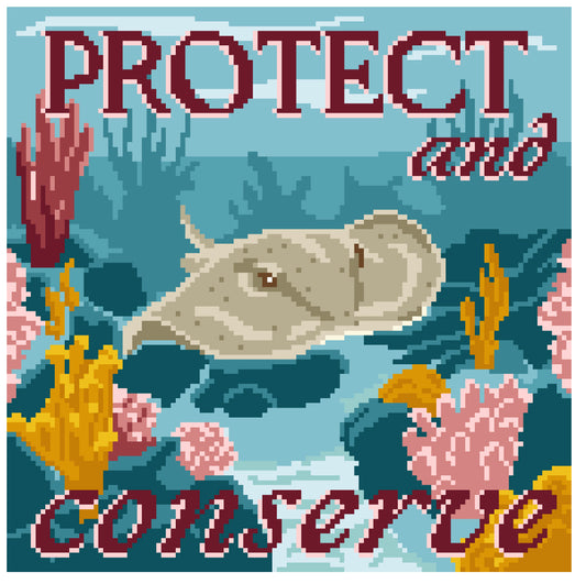 "Protect and Conserve" Ocean Scene Hand Painted Needlepoint Canvas
