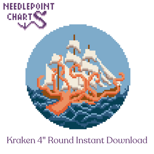 Kracken 4" Round Needlepoint CHART - Instant Download