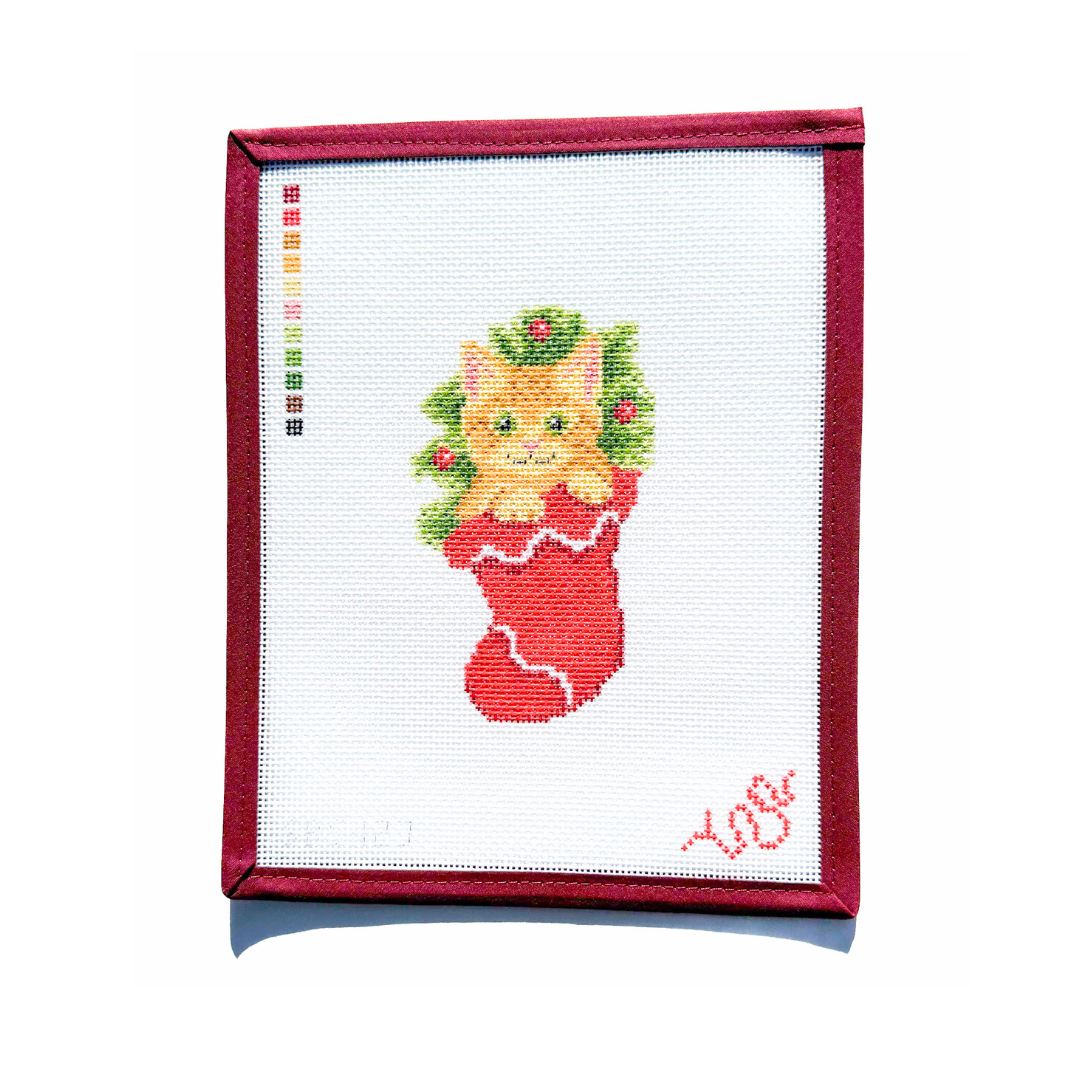 Kitten in a Stocking Needlepoint Canvas