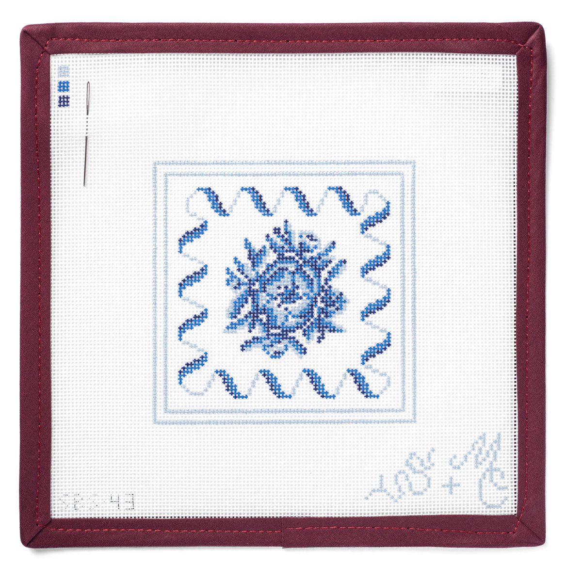Camelia in Indigo Needlepoint Canvas