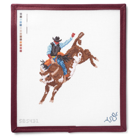 Black Rodeo Bull Riding Needlepoint Canvas