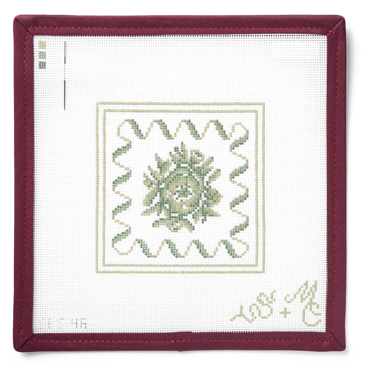 Camelia in Meadow Green Needlepoint Canvas