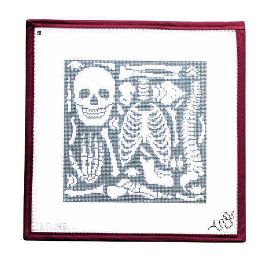 Scattered Skeleton Hand Painted Needlepoint Canvas 8x8” on 13 mesh