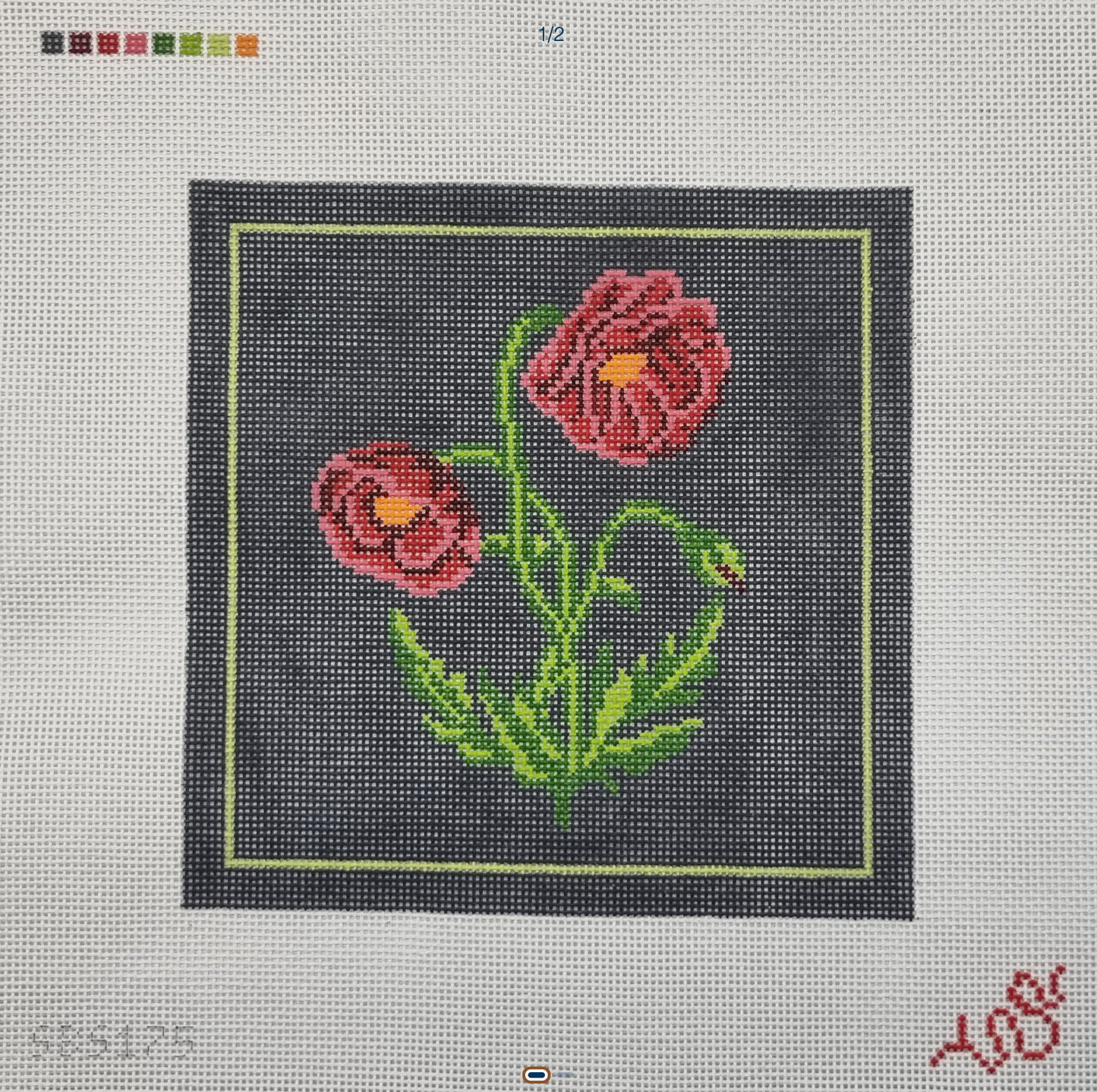 Dark Floral Poppy Needlepoint Canvas