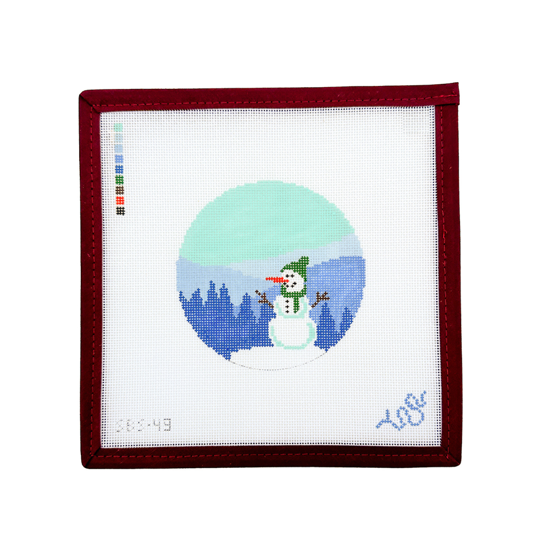 Smoky Mountain Snowman 4" Round Needlepoint Canvas