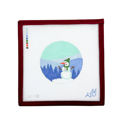 Smoky Mountain Snowman 4" Round Needlepoint Canvas